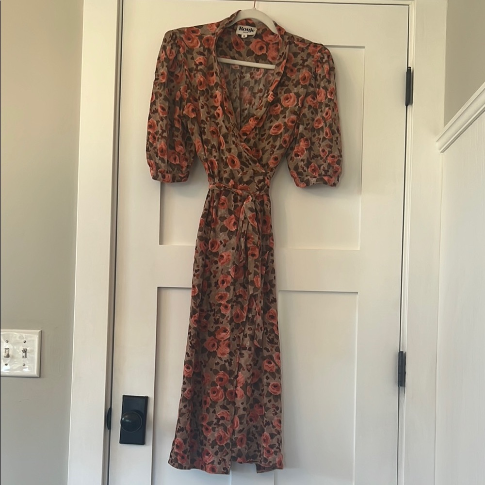 Rouje Floral Midi Dress in Muted Pink and Olive